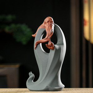 Zen-inspired Tea Pet Ornament Lao Tzu Statue Ceramic Figure Zisha Material Living Room <b>Decoration</b> - Product Image 2