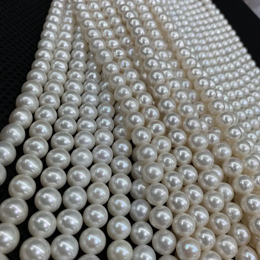 4-8mm white cultured natural real freshwater pearl strand string beads wholesale loose round fresh water pearl large hole pearls