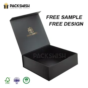 Benutzer definierte Logo faltbare Geschenk box mit Verschluss deckel Luxus mattschwarz Magnet Faltbuch Form zusammen klappbare magnetische Geschenk box