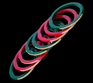 Exquisite Danta Gems Set 8 Enamel Lac <b>Bangles</b> Red Green Handmade Trendy <b>Indian</b> Jewelry for Women Bridal Functions Ethnic Outfits - Product Image 3