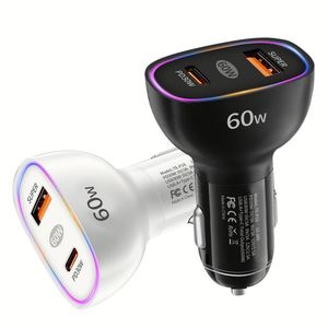 Universal Car Charger <b>Adapter</b> 60 Watts 60w Usb-<b>c</b> PD Car Phone Chargers Socket 2 Port Usb <b>Type</b> <b>c</b> Fast Car Mobile Charger - Product Image 1