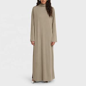Özel işlemeli Logo müslüman kadınlar <span class=keywords><strong>Maxi</strong></span> Jersey elbise tam boy düz renk yüksek boyun kadınlar müslüman mütevazı elbiseler - Product Image 1