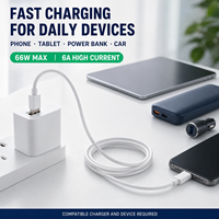 Cable de Carga Rápida USB Tipo C de 65W 6A, Cobre Estañado, PVC, Banco de Energía, Teléfono Android, Viajes, Oficina, OEM, ODM, Venta al Por Mayor