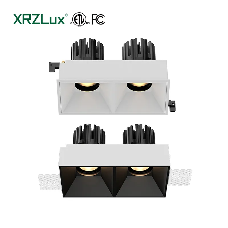 XRZLux lampu sorot LED langit-langit tersembunyi, lampu sorot aluminium kepala ganda ETL 2*8W/10W/15W