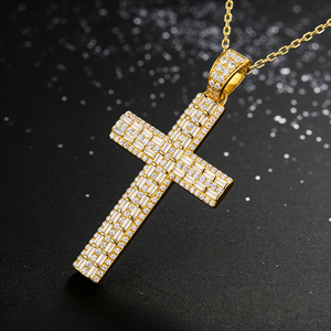 Collier chaîne de pull personnalisé en argent plaqué or 10K/14K/18K avec diamant CVD de laboratoire VS, pendentif croix, cadeau de fiançailles classique - Product Image 2