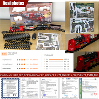 Train télécommandé avec scène en carton, fumée électrique, ensemble de train de Noël pour enfants, cadeau, piste à assembler, lumières musicales, jouet de train RC