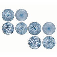 SC ECOMMERCE Assiettes plates rondes en céramique bleu et blanc 17 cm, motifs floraux géométriques orientaux, lot de 17, fabriqué en Italie