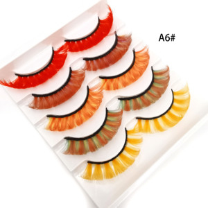 Ciglia di <span class=keywords><strong>visone</strong></span> fatte a mano 16mm drammatiche in fibra di plastica viola Logo personalizzato 3D colori stile striscia intera per feste ciglia finte - Product Image 4