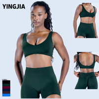 Ensemble 2 pièces soutien-gorge de sport et short de compression pour femme – Sans couture, Spandex/Nylon, taille haute, grandes tailles, course en extérieur, yoga