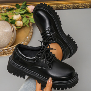 Zapatos de cuero pequeños de estilo británico con cordones para mujer, nuevos de otoño, con plataforma de suela gruesa, punta redonda y caña baja, tallas grandes - Product Image 3