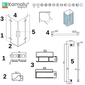 Box Doccia Moderno Kamalu 80x120 Oro Rosa con Ante a Battente KT1000GR, Piatto Rettangolare, Vetro Temperato 8mm, Telaio in Alluminio per Bagno - Product Image 3