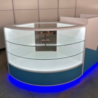 Étagères de présentation de bijoux en verre trempé avec éclairage LED, base bleue, taille personnalisée, comptoir de présentation pour magasin de montres