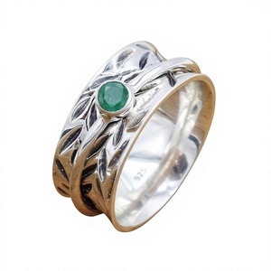 Lab grown Emerald 925 Sterling Silver Bezel Setting <b>Spinner</b> <b>Ring</b> Trendy Christian Handmade Antique Fine Jewelry Certified - Product Image 1