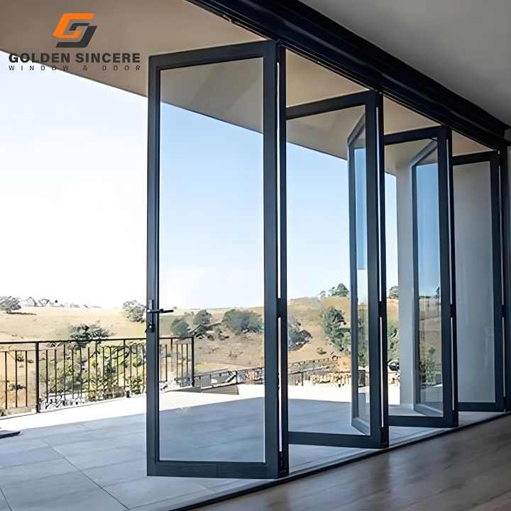 GS Custom Size Interior Folding Door Aluminum Glass Patio Door Heavy Duty Commercial Home Use