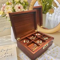 Kotak Kayu Akasia Persegi Panjang Premium Mewah Bermerek Khusus, Terbagi, Dapat Dilepas, untuk Set Hadiah dengan Kait Emas