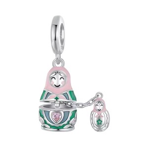 Abalorio de muñeca Matryoshka de Plata de Ley 925 para pulsera y collar, colgante de joyería DIY, regalo de muñeca anidada rusa - Product Image 1