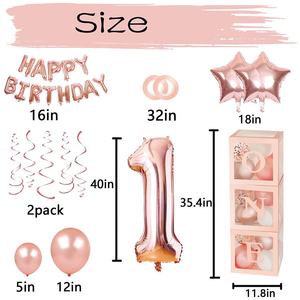 Guirlande de <span class=keywords><strong>ballons</strong></span> rose, <span class=keywords><strong>confettis</strong></span>, garçon et fille, 1er anniversaire, fête, boîte à <span class=keywords><strong>ballons</strong></span>, décor, 1 2 3 ans, ensemble de Baby Shower - Product Image 2