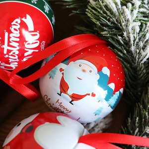Boule de Noël ronde en plastique avec poignée, motif Père Noël et rennes, décoration de Noël - Product Image 3