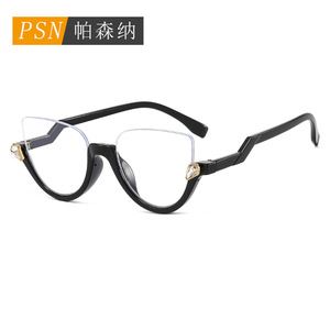 Lunettes anti-lumière bleue FUNKY semi-cerclées œil-de-chat avec verres PC pour femmes, montures décoratives légères - Product Image 2