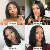 Peluca Bob Liso Doble Trama Sin Pegamento de Cabello Humano para Peluca Frontal de Encaje con Reflejos, Cabello Brasileño Virgen HD Completo