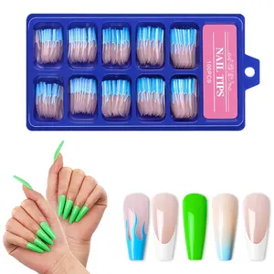 100Pcs/Set Nail Tips Long Coffin Ballerina French Candy Color DIY Beauty Manicure Extension Accessories Full Cover False Nail