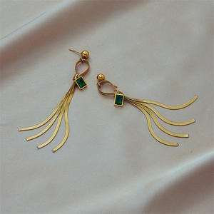 أقراط شرابة عتيقة من حجر الراين الأخضر أقراط من الفولاذ المقاوم للصدأ للنساء - Product Image 3