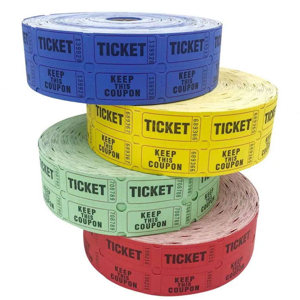 डबल रैफ़ल टिकट रोल 2000 टिकट प्रति रोल, लाल, नीला, हरा, पीला