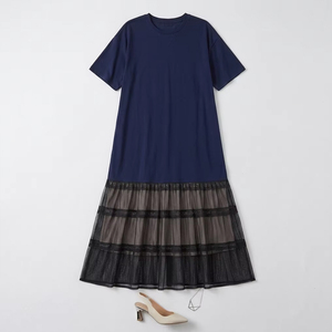 Robe longue décontractée en coton 100 % personnalisée pour femme, avec empiècements en maille superposée, style patchwork, streetwear, vente en gros - Product Image 2