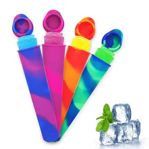 Multicolored Reusable Silicone Popsicle Mold with Attached Lid Drip-Free Ice Pop Model for Kids for Yogurt Ice Cream Tools