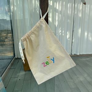 Durable Custom Logo Printed Natural Cotton Packaging Pouch Eco Recycle <b>Drawstring</b> <b>Bag</b> With Printed Ribbon - Product Image 1