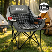 Chaise de camping pliable robuste 150 kg 330 lbs, cadre en acier renforcé de 20 mm, chaise rembourrée XL avec sac isotherme 600D Oxford