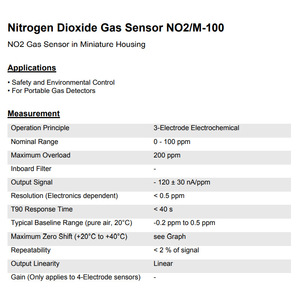 Sensor de Gas Membrapor No2/M-100, Electroquímico de 3 Electrodos, 0-100 ppm, para Detectores Portátiles - Product Image 1