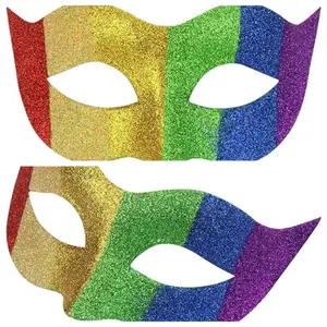 Tiga warna Glitter Mardi Gras pelangi topeng pesta untuk kostum pesta LGBT Aksesori Gaun