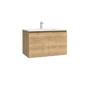 Meuble de salle de bain NIZA en chêne naturel, construction solide, facile à nettoyer, 60 cm, tiroirs à fermeture douce, lavabo en céramique - Product Image 1