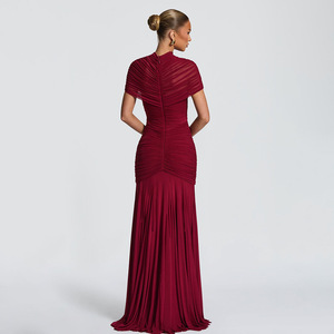 Robe de soirée taille haute, coupe sirène, design court à découpes, couleur unie, empiècements translucides, patchwork tendance - Product Image 2