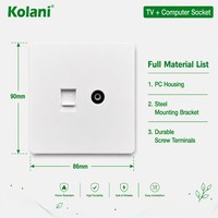Prise murale Kolani standard britannique, double port Cat6 RJ45 + coaxiale TV, blanc mat, anti-UV, ignifuge, gain de place, pour médias