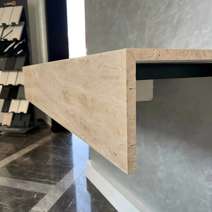 बेज ट्रावर्टिन प्राकृतिक पत्थर काउंटर शीर्ष एकल छेद बाथरूम सिंक आसान साफ सहायक कॉस्मेटिक चूना पत्थर काउंटरटॉप डिस्प्ले - Product Image 4