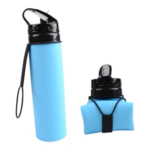 Bouteille de sport pliable en silicone, portable, pour voyage, protection de l'environnement, durable, avec paille intégrée, type américain - Product Image 1