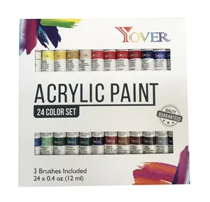 Hete Verkoop Yover Merk 24Pcs 12Ml Acrylverf Met Artist Penseel Set