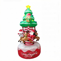 Carrusel Inflable Navideño de Santa Claus y Renos con Árbol de Navidad, Decoración Navideña Inflable de 10 Pies, Poliéster, Venta al Por Mayor de Fábrica