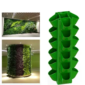 Kotak plastik pemasangan hijau vertikal luar ruangan, tiga dimensi pot bunga hidroponik dinding tanaman hijau