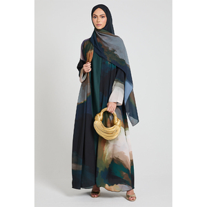 Abaya Holgada de Estilo Abierto para Mujer, con Estampado de Degradado de Acuarela Abstracta, Elegante y de Lujo, Personalizada por LEDUO - Product Image 1