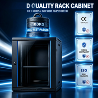 Kabinet Data Dinding 19 Inch 4U/6U/9U Tahan Air Rak Server Jaringan Terkunci Pintu Kaca Hitam Sistem Switch Jaringan Sekolah