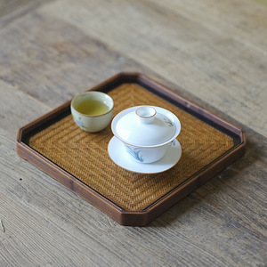 Retro Bamboo Woven <b>Basket</b> <b>Square</b> With Lid Handmade Portable Tea Set Storage Box For Picnic Travel - Product Image 4