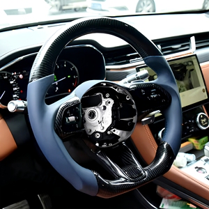 Volante de Cuero y Fibra de Carbono Personalizado para <span class=keywords><strong>Jaguar</strong></span> XF XE XJ F-TYPE F-PACE XFL <span class=keywords><strong>XK</strong></span>, Modificación y Mejora del Interior - Product Image 1