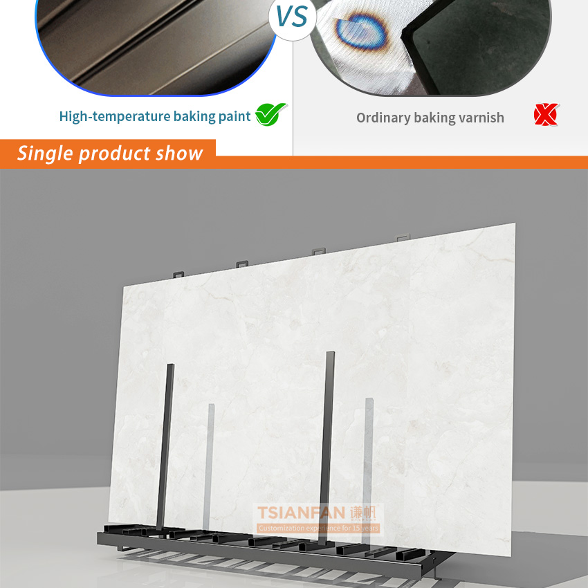 Factory direct large metal quartz showroom system glass Slabs marble granite sample shelf slab rock stone display stand