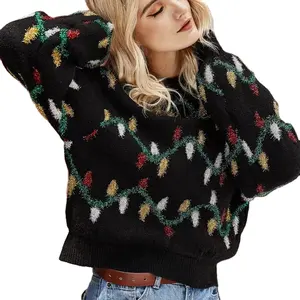 Hot sale women men funny knitted pullover vintage female family pattern christmas 2021 sweater