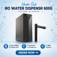 Dispensador de Agua RO Comercial Bajo Fregadero 600G, Agua Fría y Caliente, UV, para Consultorio Médico, Gimnasio