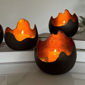 Egg <b>Shaped</b> Iron Candle Holder Black Gold Interior Heat Resistant Home Decoration Candlestick for <b>Block</b> Candles - Product Image 3
