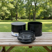 Barbecue à charbon de bois cylindrique portable de luxe à 2 niveaux en fer, avec grille de cuisson, pour patio, jardin et extérieur